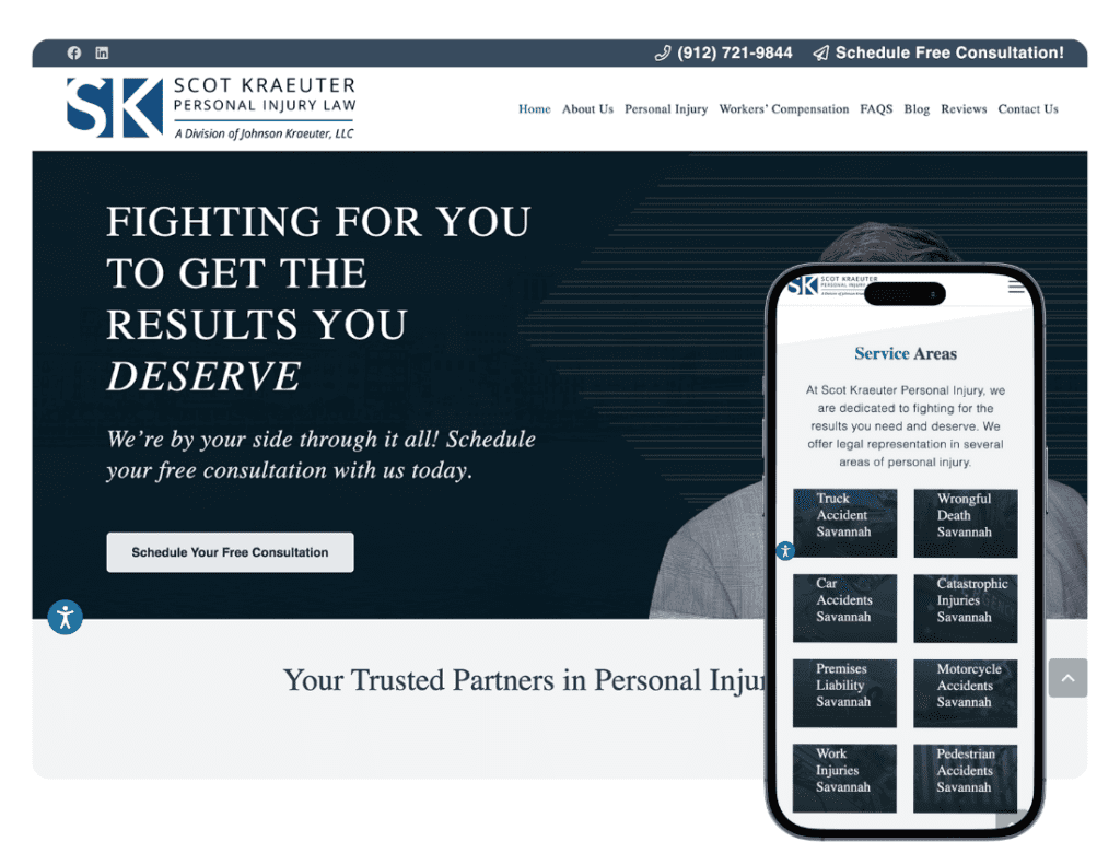 Mockup of Savannah Accident Lawyer Scot Kraeuter's website